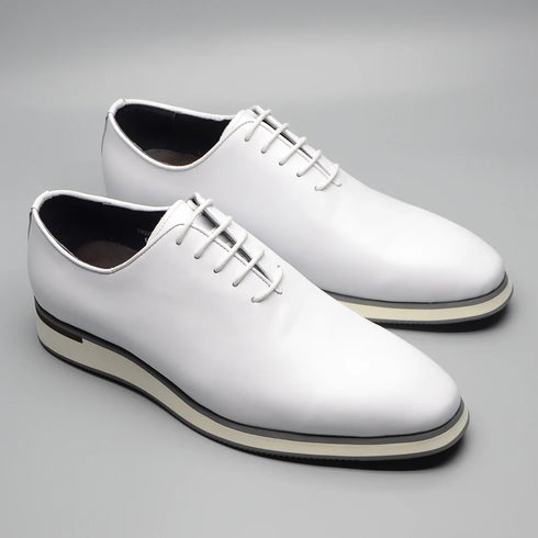 Genuine Leather White Whole-Cut Oxfords Men's Formal Dress Shoes